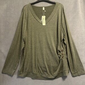 NWT Agnes Orinda Women's Top‎ Long Sleeve Plus Size 3X Olive Green Casual Ruched